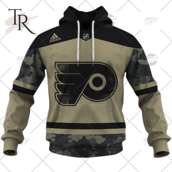 Personalized NHL Philadelphia Flyers Camo Military Appreciation Team Authentic Custom Practice Jersey Hoodie 3D