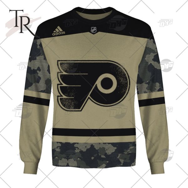 Personalized NHL Philadelphia Flyers Camo Military Appreciation Team Authentic Custom Practice Jersey Hoodie 3D