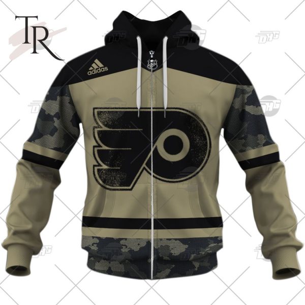 Personalized NHL Philadelphia Flyers Camo Military Appreciation Team Authentic Custom Practice Jersey Hoodie 3D