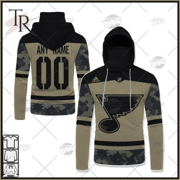 Personalized NHL St. Louis Blues Camo Military Appreciation Team Authentic Custom Practice Jersey Hoodie 3D