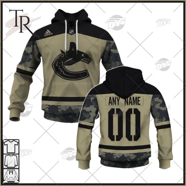 Personalized NHL Vancouver Canucks Camo Military Appreciation Team Authentic Custom Practice Jersey Hoodie 3D