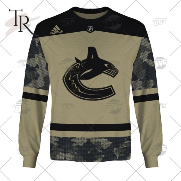 Personalized NHL Vancouver Canucks Camo Military Appreciation Team Authentic Custom Practice Jersey Hoodie 3D