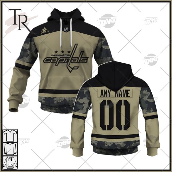 Personalized NHL Washington Capitals Camo Military Appreciation Team Authentic Custom Practice Jersey Hoodie 3D