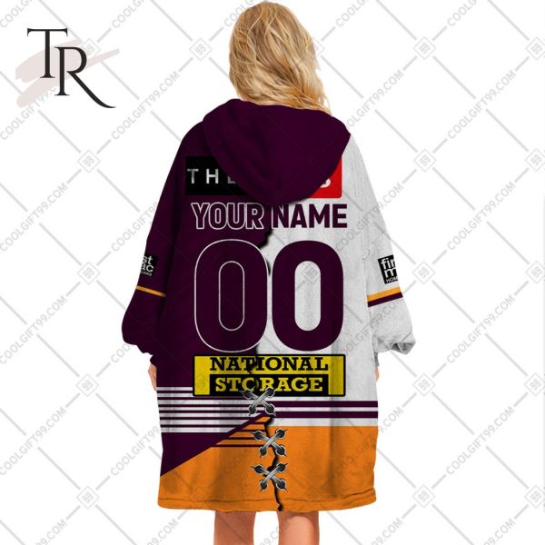 Personalized NRL Brisbane Broncos Mix V2 Jersey Oodie, Flanket, Blanket Hoodie, Snuggie
