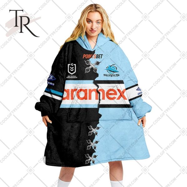Personalized NRL Cronulla Sutherland Sharks Mix V2 Jersey Oodie, Flanket, Blanket Hoodie, Snuggie