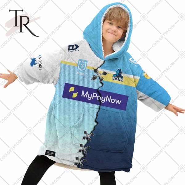Personalized NRL Gold Coast Titans Mix V2 Jersey Oodie, Flanket, Blanket Hoodie, Snuggie