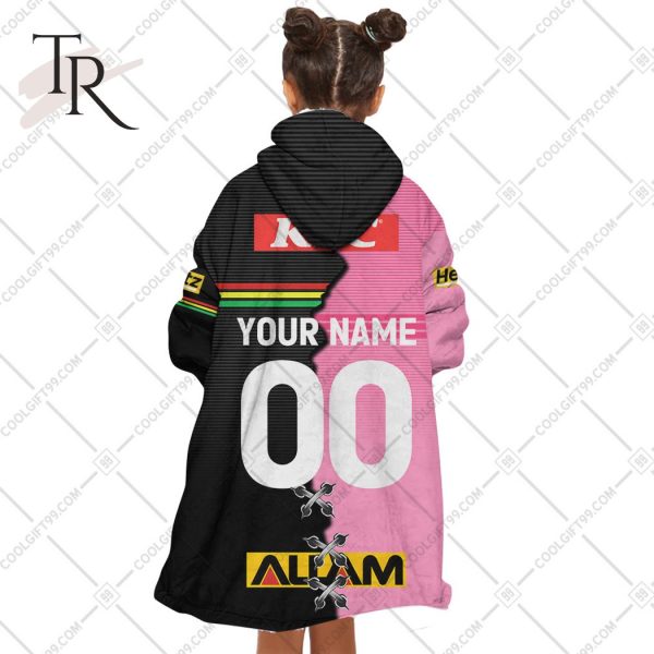 Personalized NRL Penrith Panthers Mix V2 Jersey Oodie, Flanket, Blanket Hoodie, Snuggie
