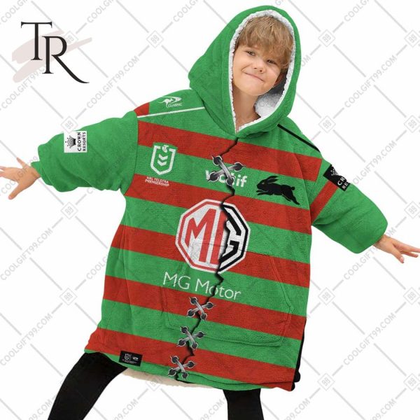Personalized NRL South Sydney Rabbitohs Mix V2 Jersey Oodie, Flanket, Blanket Hoodie, Snuggie