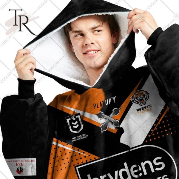 Personalized NRL Wests Tigers Mix V2 Jersey Oodie, Flanket, Blanket Hoodie, Snuggie