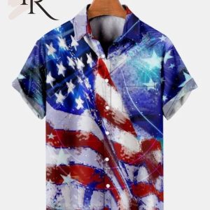 American Flag Chest Pocket Hawaiian Shirt