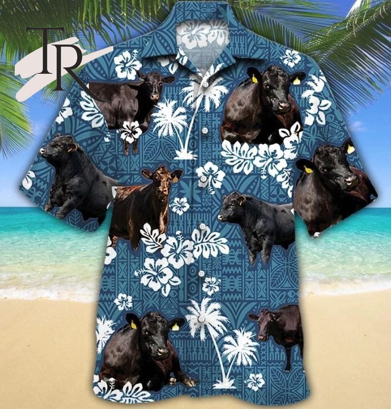 Black Angus Cow Hibiscus Hawaiian Shirt Unisex