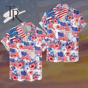 Flower American Flag Hawaiian Shirt