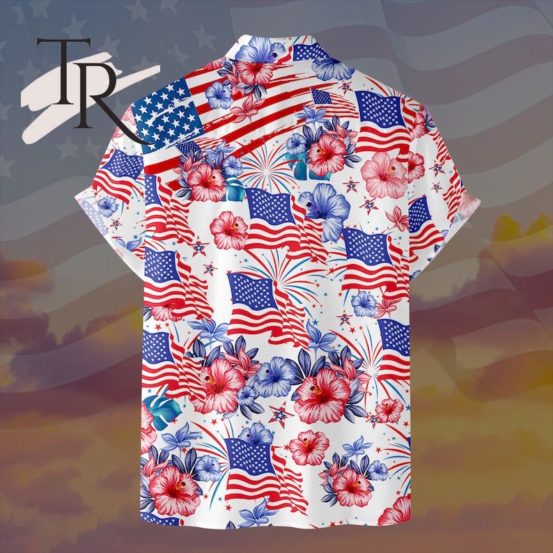 Flower American Flag Hawaiian Shirt