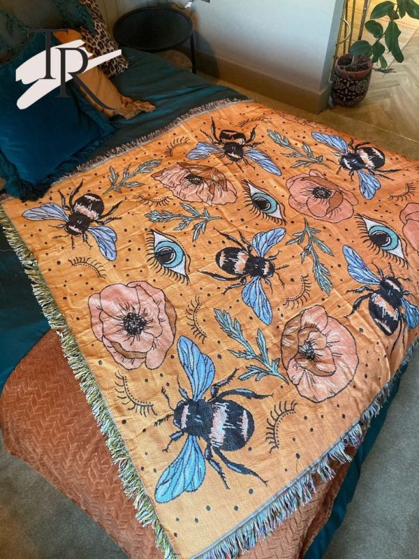 Orange Bee Flower Eye Blanket