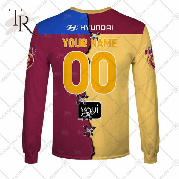 Personalized Guernsey Mix V2 AFL Brisbane Lions Hoodie 3D