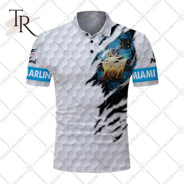 Personalized MLB Miami Marlins Mix Golf Style Polo Shirt