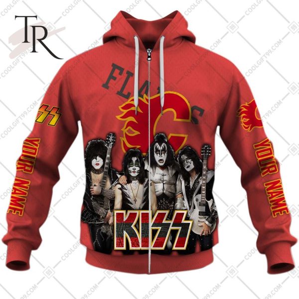 Personalized NHL Calgary Flames x Kiss Band V2 Style Hoodie 3D