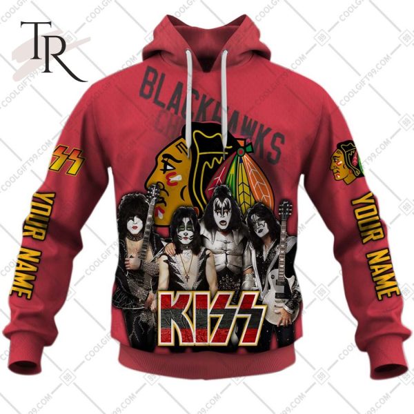 Personalized NHL Chicago Blackhawks x Kiss Band V2 Style Hoodie 3D