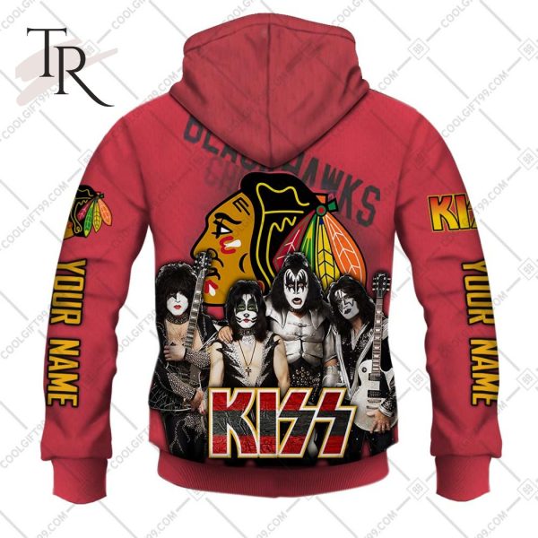 Personalized NHL Chicago Blackhawks x Kiss Band V2 Style Hoodie 3D