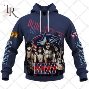 Personalized NHL Columbus Blue Jackets x Kiss Band V2 Style Hoodie 3D