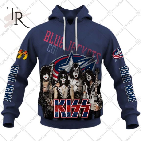 Personalized NHL Columbus Blue Jackets x Kiss Band V2 Style Hoodie 3D