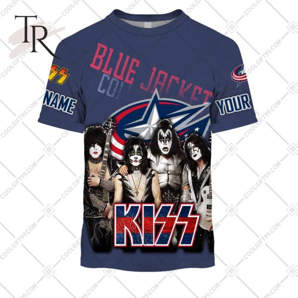 Personalized NHL Columbus Blue Jackets x Kiss Band V2 Style Hoodie 3D