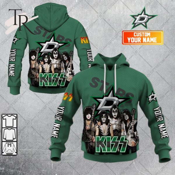 Personalized NHL Dallas Stars Reverse x Kiss Band V2 Hoodie 3D