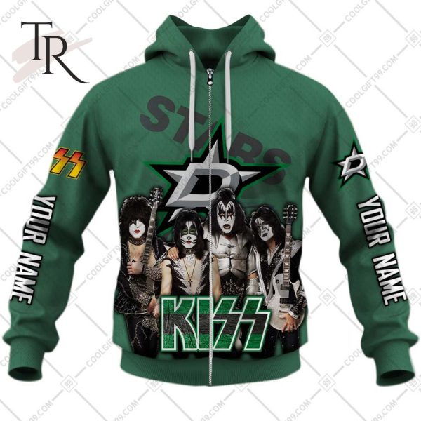 Personalized NHL Dallas Stars Reverse x Kiss Band V2 Hoodie 3D