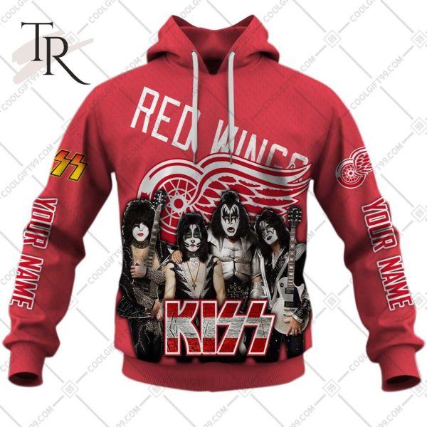 Personalized NHL Detroit Red Wings x Kiss Band V2 Style Hoodie 3D