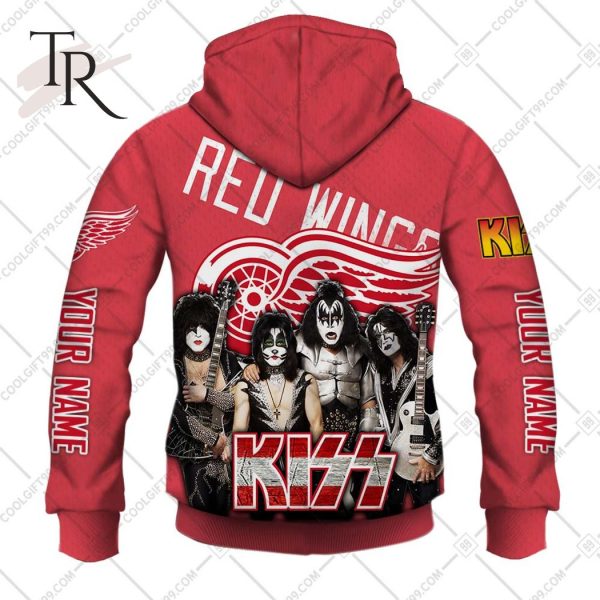 Personalized NHL Detroit Red Wings x Kiss Band V2 Style Hoodie 3D
