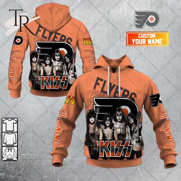 Personalized NHL Philadelphia Flyers x Kiss Band V2 Style Hoodie 3D