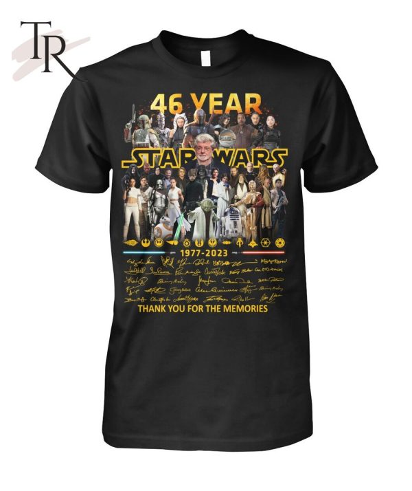 PREMIUM 46 Year Star Wars 1977 – 2023 Signed Thank You For The Memories T-Shirt