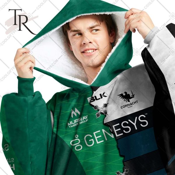 Personalized IRFU Connacht Rugby 2023 Mix Jersey Style Oodie, Flanket, Blanket Hoodie, Snuggie