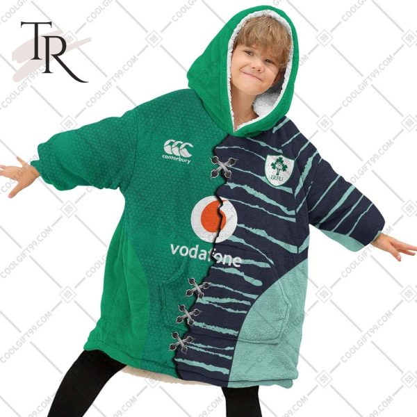 Personalized IRFU Ireland national Rugby 2023 Mix Jersey Style Oodie, Flanket, Blanket Hoodie, Snuggie