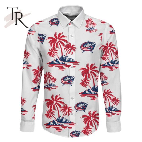 NHL Columbus Blue Jackets Special Hawaiian Design Long Sleeve Button Shirt