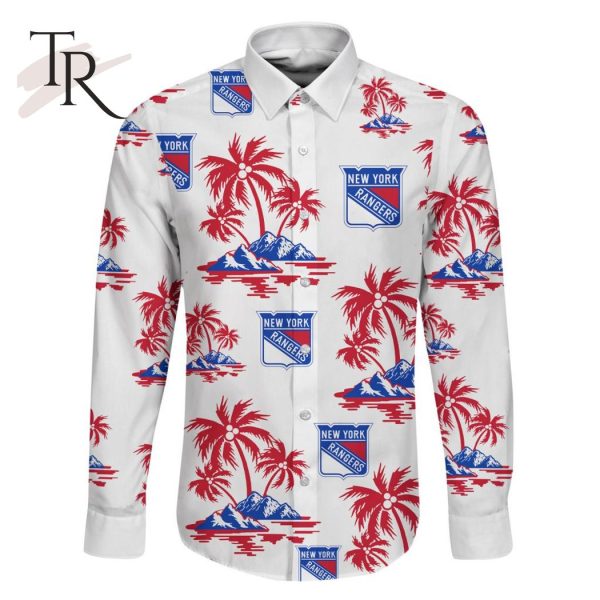 NHL New York Rangers Special Hawaiian Design Long Sleeve Button Shirt