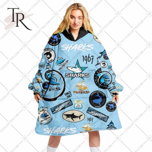 NRL Cronulla Sutherland Sharks Season Logo Oodie Blanket Hoodie