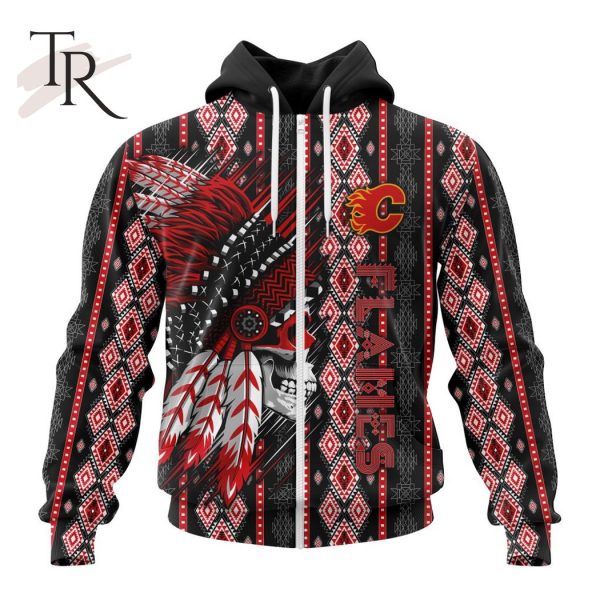 NHL Calgary Flames Special Skull Native Design Hoodie