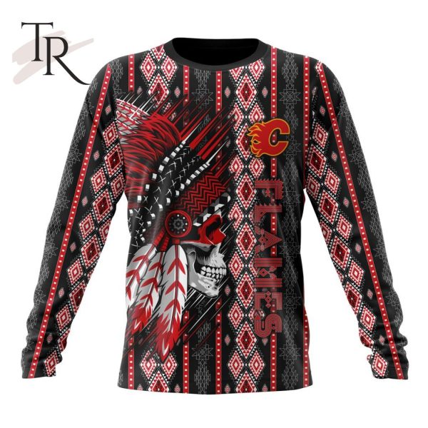 NHL Calgary Flames Special Skull Native Design Hoodie