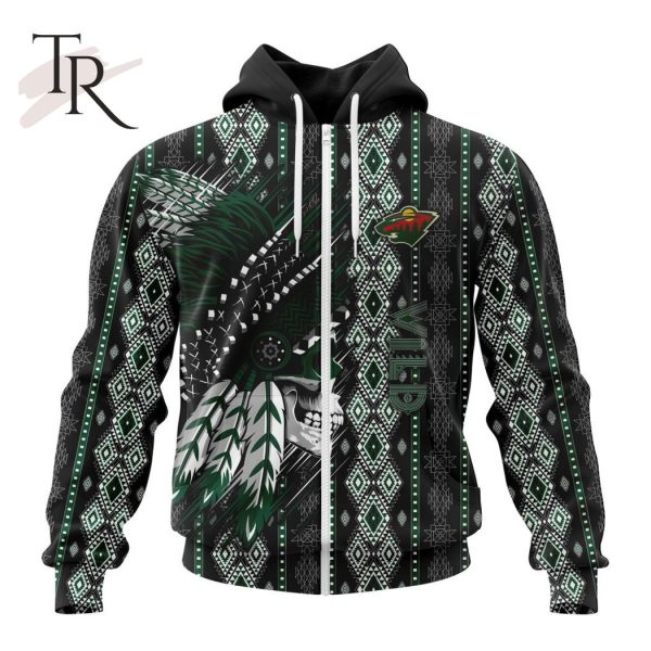 NHL Minnesota Wild Special Skull Native Design Hoodie