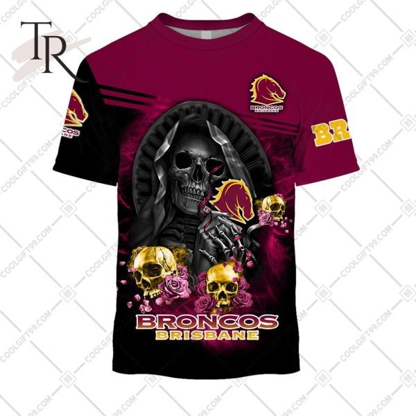 Personalized NRL Brisbane Broncos Skull Death Art Hoodie