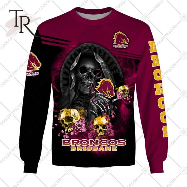 Personalized NRL Brisbane Broncos Skull Death Art Hoodie