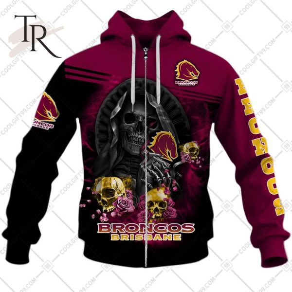 Personalized NRL Brisbane Broncos Skull Death Art Hoodie