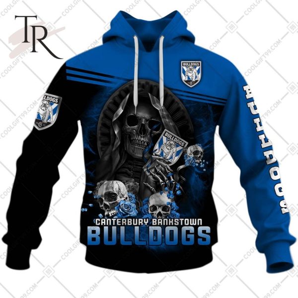 Personalized NRL Canterbury Bankstown Bulldogs Skull Death Art Hoodie