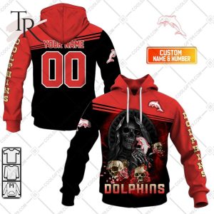 Personalized NRL Dolphins Skull Death Art Hoodie