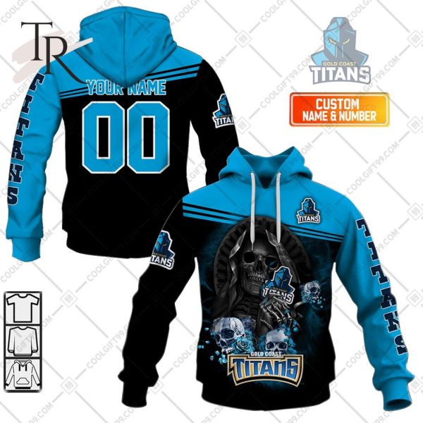 Personalized NRL Gold Coast Titans Skull Death Art Hoodie