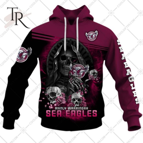 Personalized NRL Manly Warringah Sea Eagles Skull Death Art Hoodie