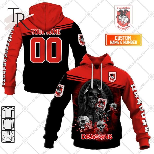 Personalized NRL St. George Illawarra Dragons Skull Death Art Hoodie