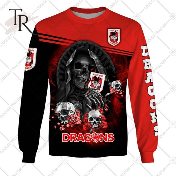 Personalized NRL St. George Illawarra Dragons Skull Death Art Hoodie