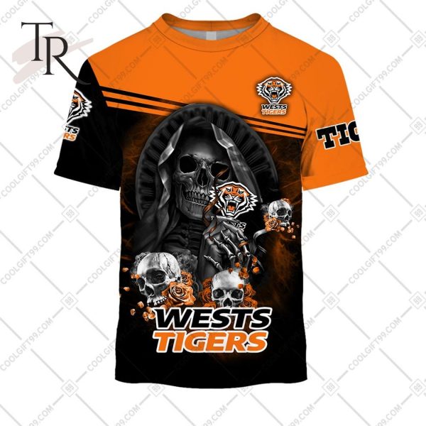 Personalized NRL Wests Tigers Skull Death Art Hoodie